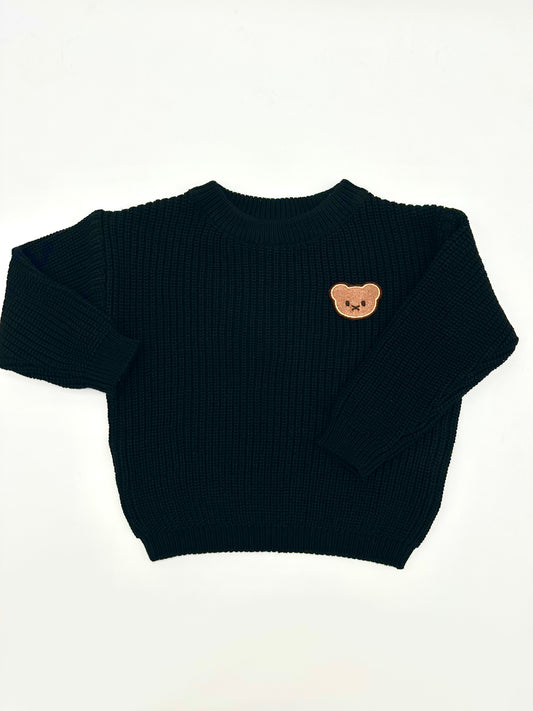 Pull bébé coton doux chaud noir tricoté unisexe Giu - Mini Giu Paris
